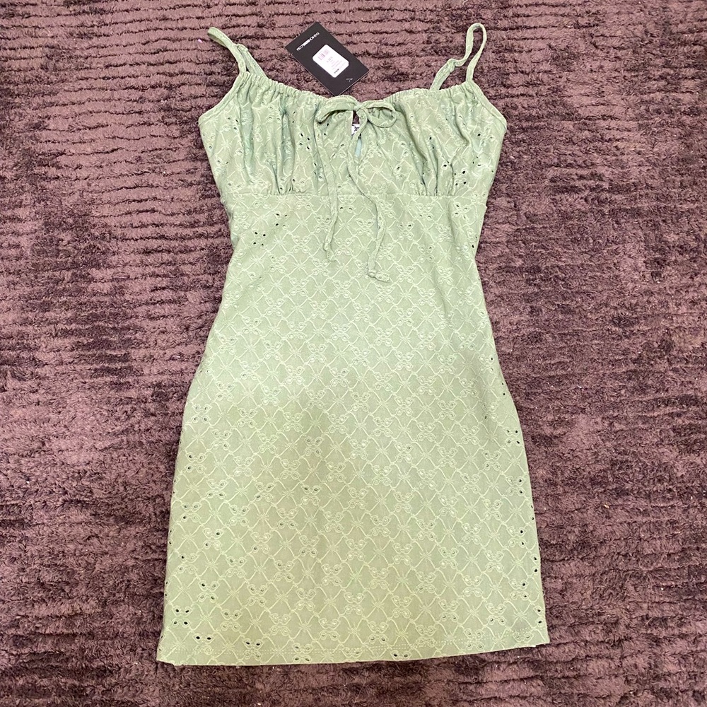Eyelet Mini Dress with Keyhole and Tie Detail - Fashion Nova